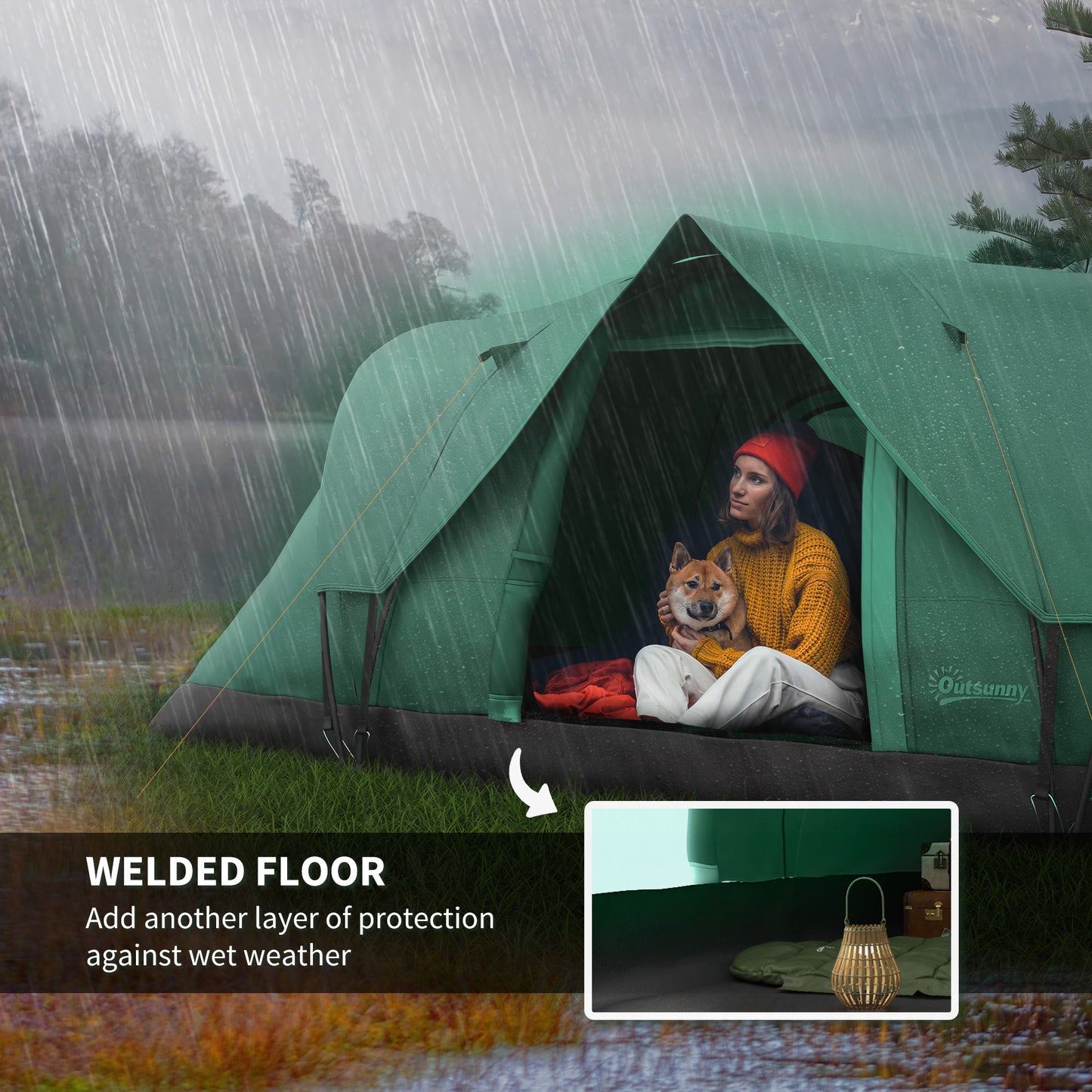 Outsunny 5-6 Man Dome Camping Tent - Dark Green