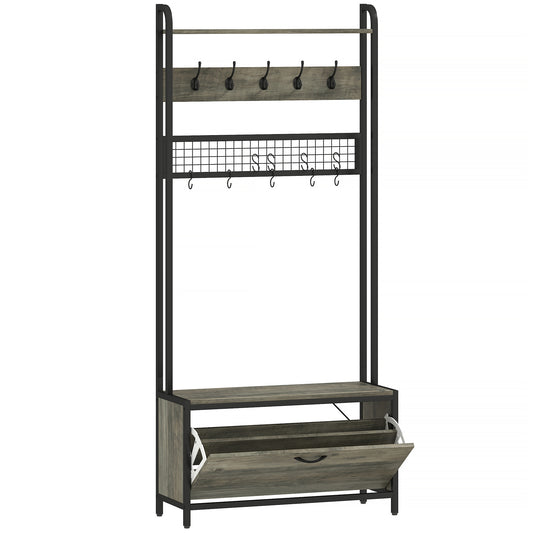 Photo of HOMCOM 5-In-1 Industrial-Style Hallway Tree - Grey/Black in Grey/Black colour on a white background