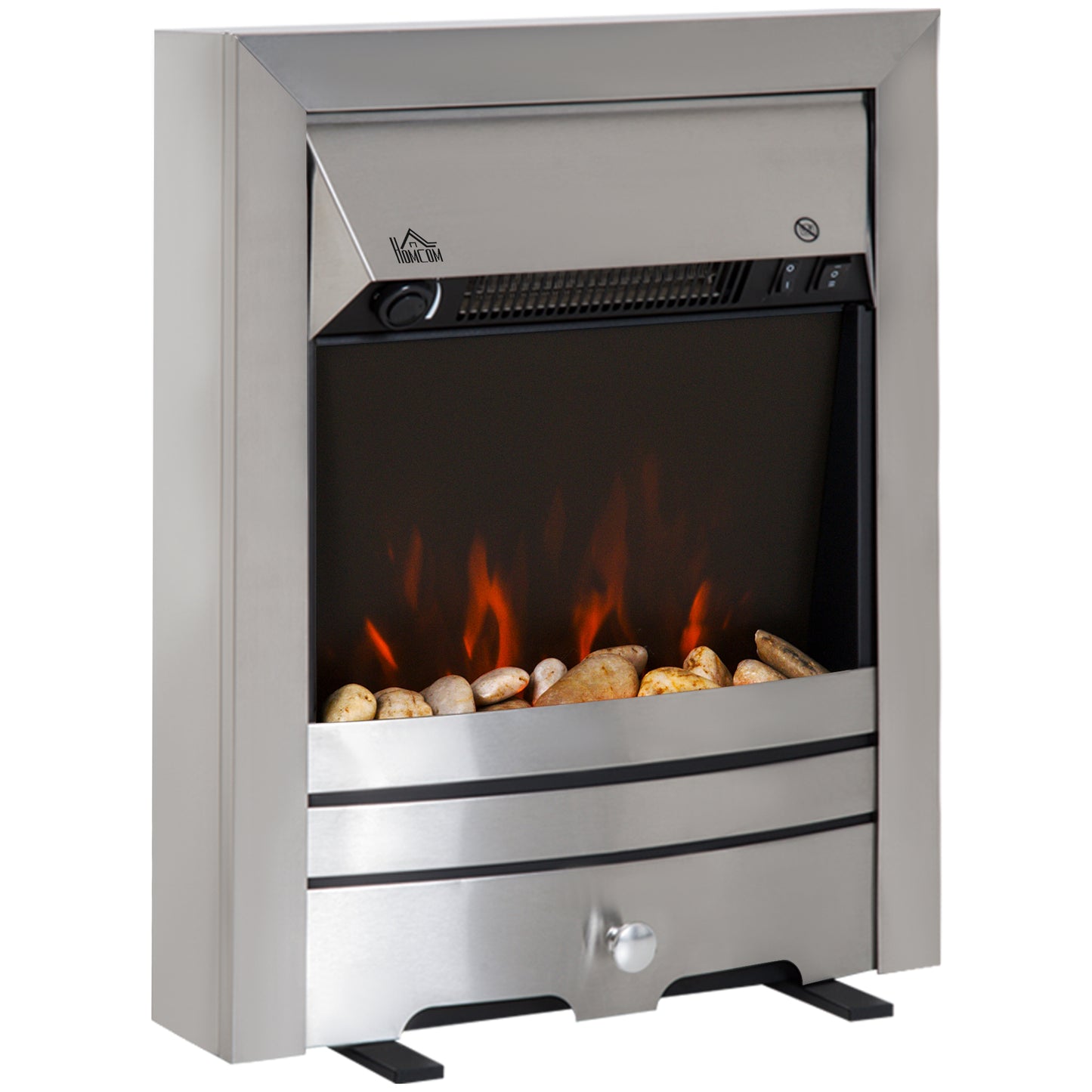Photo of HOMCOM 2KW Stainless Steel Electric Fireplace Pebble Burning Effect Heater Fire Flame Indoor Stove LED Lighting in Lighting colour on a white background