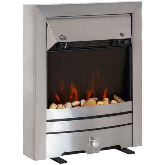 Photo of HOMCOM 2KW Stainless Steel Electric Fireplace Pebble Burning Effect Heater Fire Flame Indoor Stove LED Lighting in Lighting colour on a white background