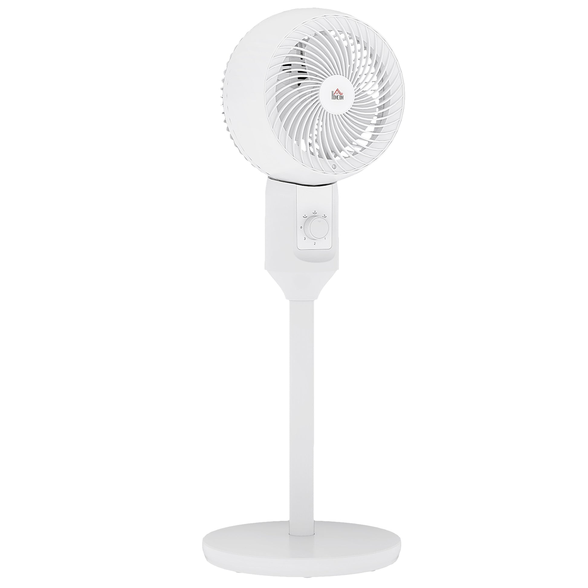 Photo of HOMCOM 32" Pedestal Fan, 70° Oscillating 90° Vertical Tilt Air Circulator with 3 Speeds, Standing Fan for Home Office, Bedroom, White in White colour on a white background