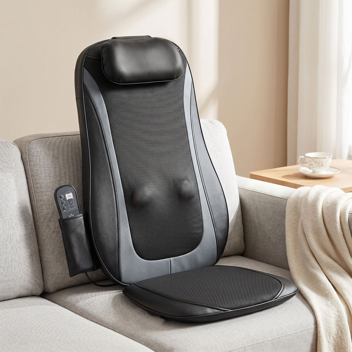 HOMCOM Back Massager with Heat, Deep Tissue Kneading Massage Chair with 3-Level Seat Vibration, Massage Chair Pad for Back Pain