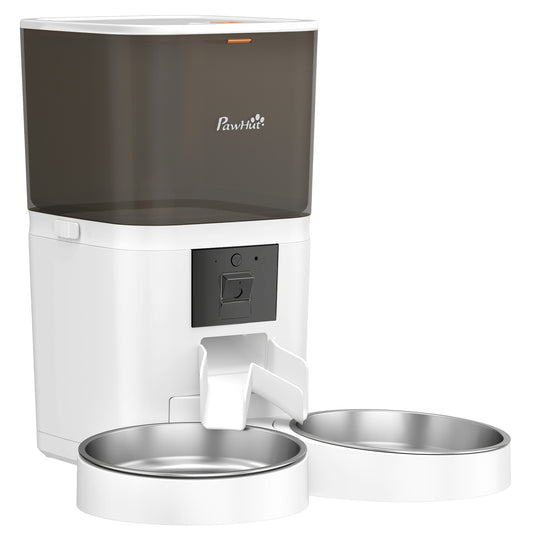 Photo of PawHut Automatic Cat Feeder for 2 Cats with HD Camera，2.4G & 5G WiFi Pet Food Dispenser 6L APP Control in Control colour on a white background