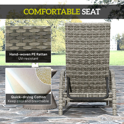 Rear view of grey woven rattan lounger with cushioned seat