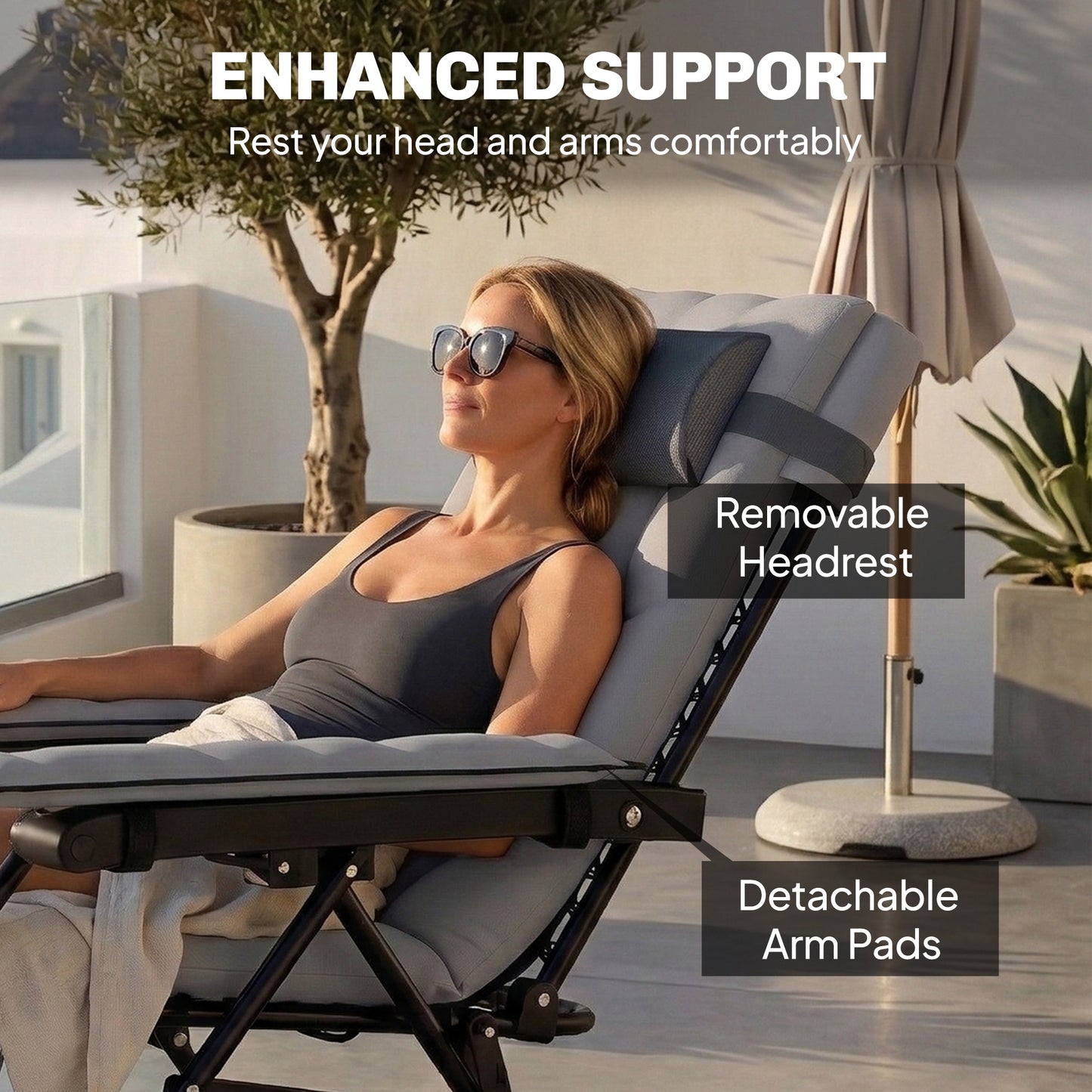 Outsunny Zero Gravity Chair, Folding Sun Lounger Reclining Garden Chair with Arm Pads, Cushion, Cup Holder, Headrest, Light Grey