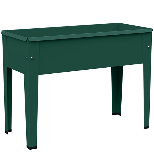 Photo of Outsunny Raised Planter, Metal Raised Garden Bed on Legs with Drainage Hole and Foot Covers, Green in Green colour on a white background