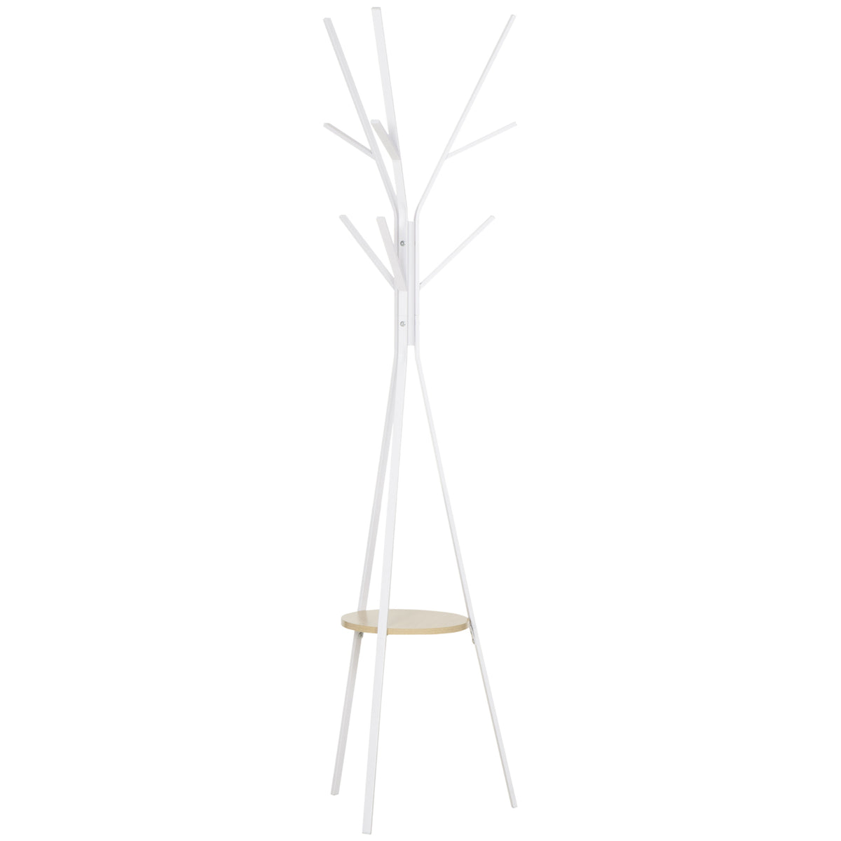 Photo of HOMCOM Freestanding Metal Coat Rack Stand 9 Hooks Clothes Tree with 1 Shelf Hat Display Hall Tree Hanger Bag Umbrella Hanging Organiser White in White colour on a white background