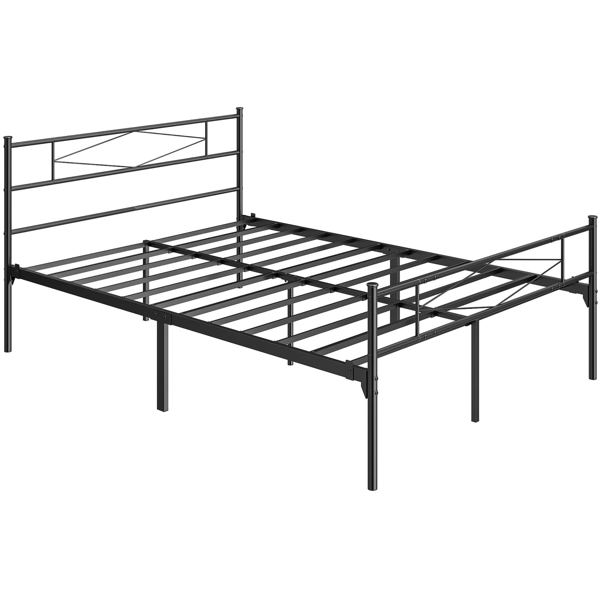 Photo of HOMCOM 4ft6 Double Bed Frame with Headboard and Footboard, Metal Platform Bed Frame with 32 cm Underbed Storage, Black in Black colour on a white background