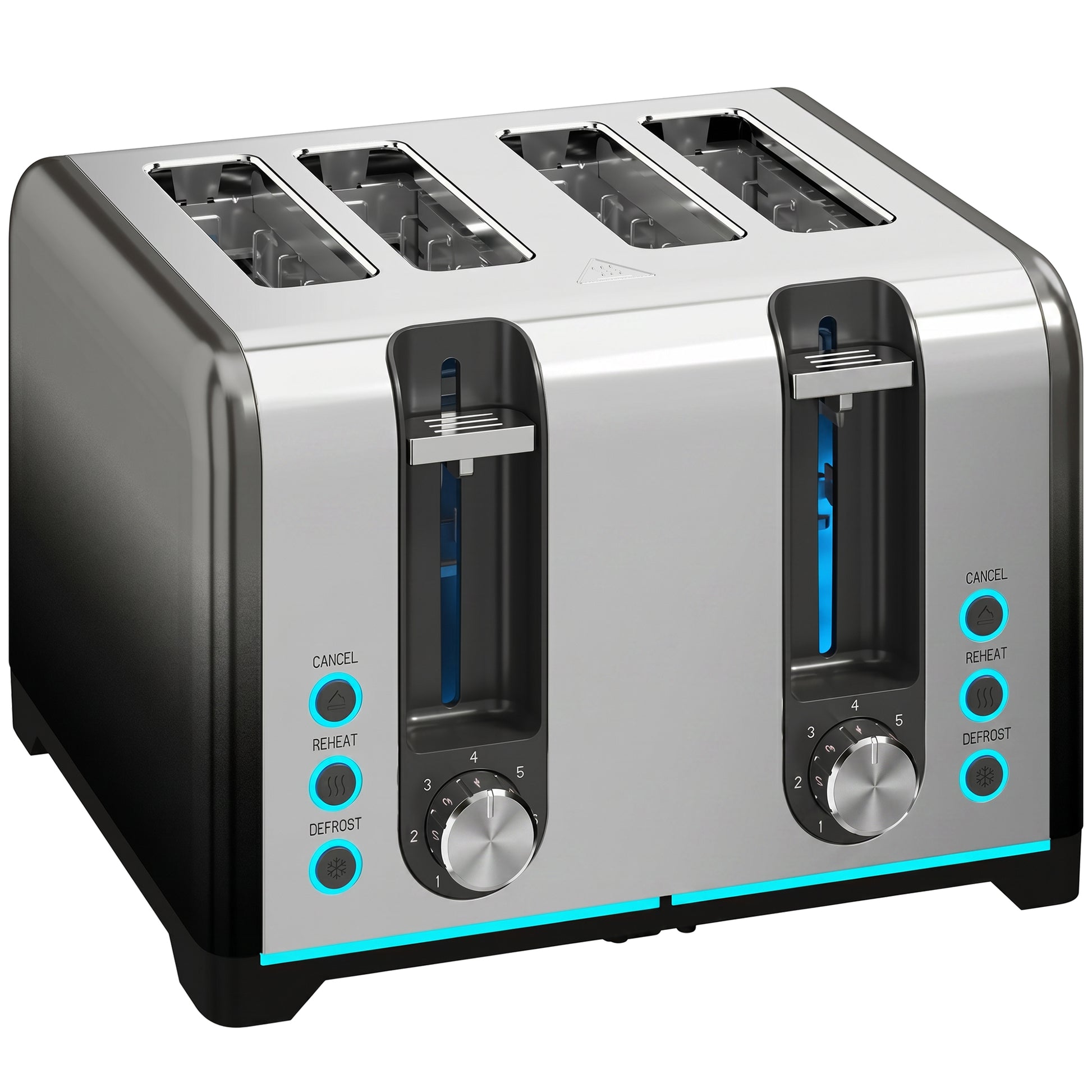 Photo of HOMCOM 4 Slice Toaster with 7 Browning Levels, Reheat, Defrost and Cancel Functions in Functions colour on a white background
