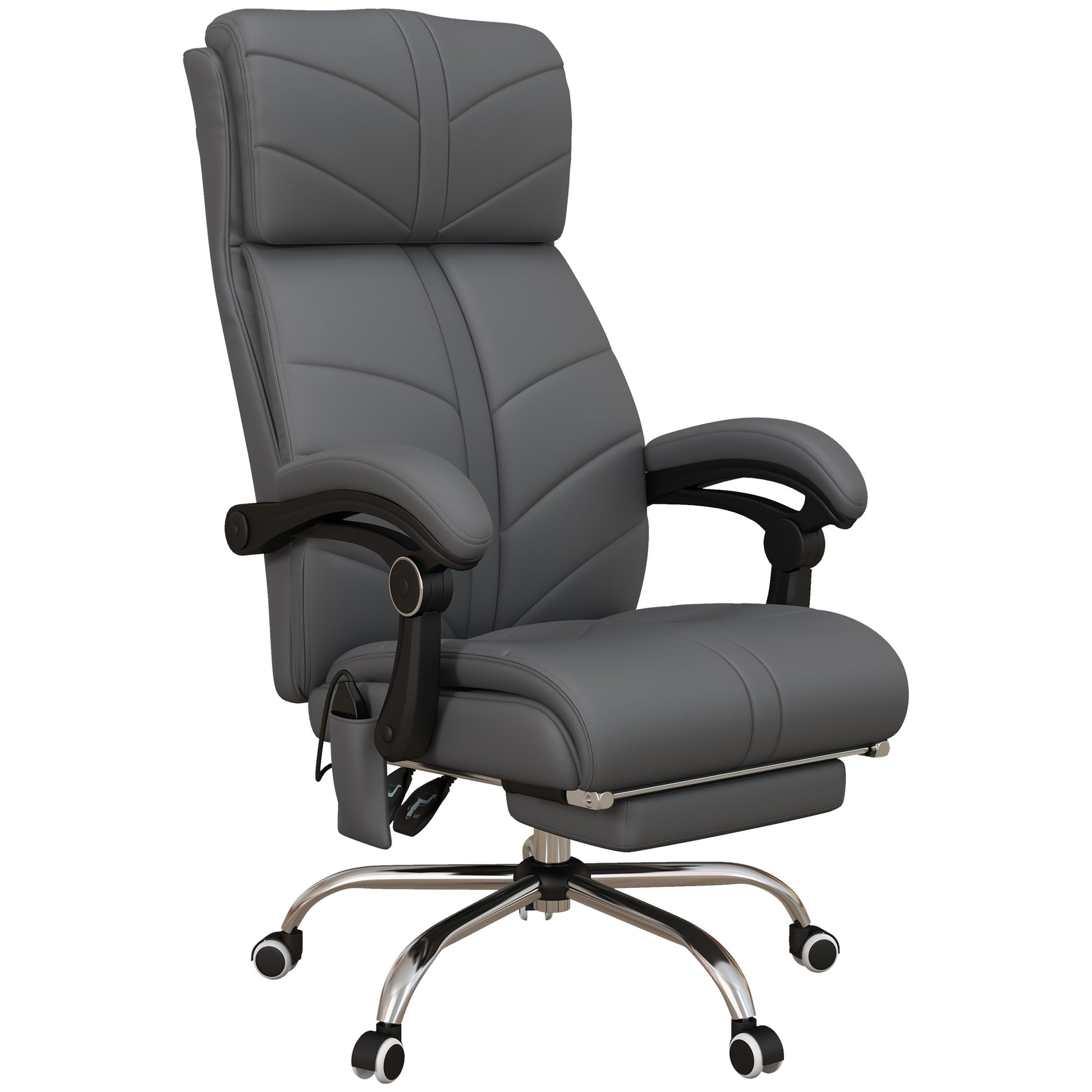 Photo of Vinsetto High Back Vibration Massage Office Chair, Heated Reclining PU Leather Computer Chair with Footrest, Grey in Grey colour on a white background