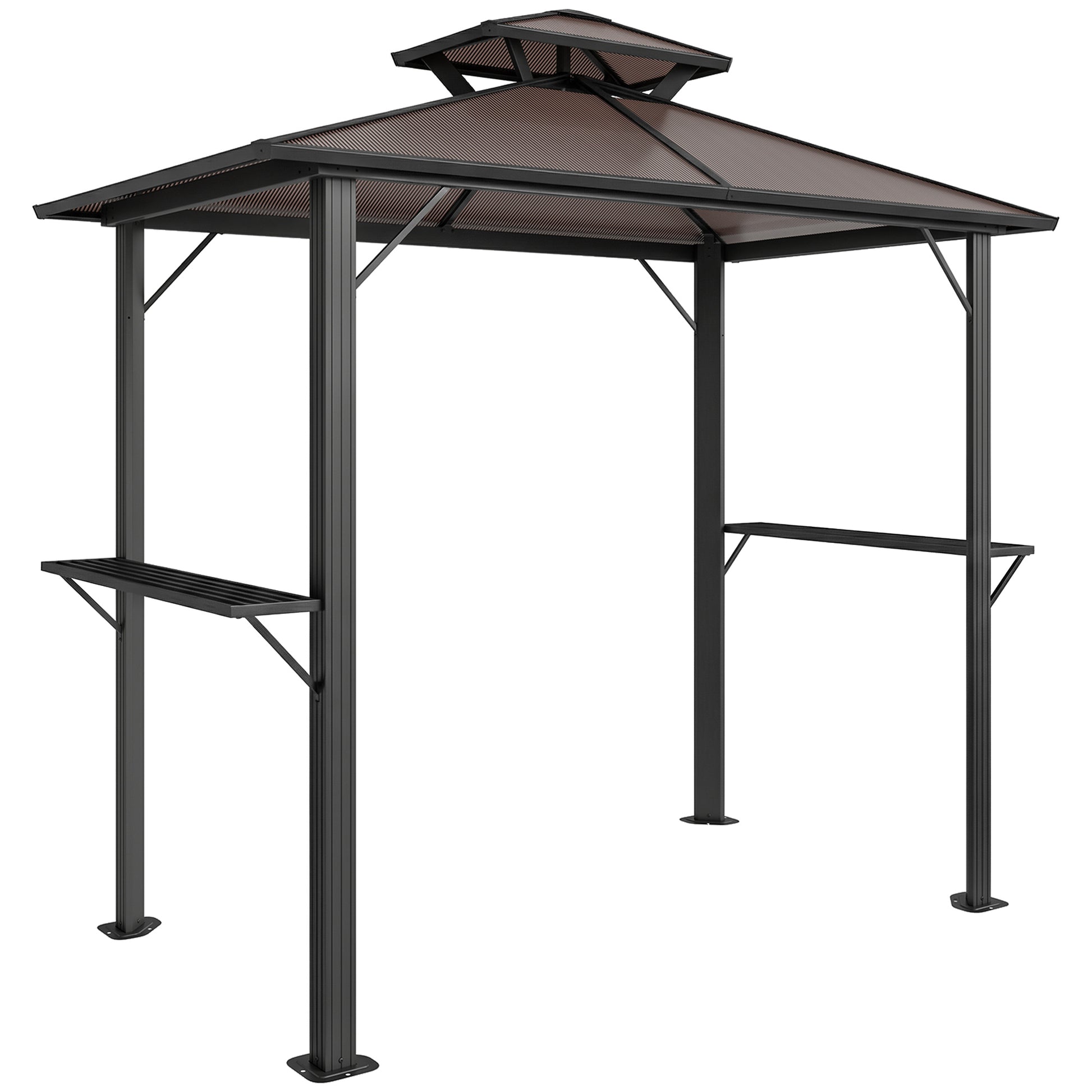 Photo of Outsunny 2.5 x 1.5 m Hardtop Grill Gazebo with Double Roof, Aluminium Outdoor BBQ Gazebo Shelter with 2 Side Shelves, Brown in Brown colour on a white background