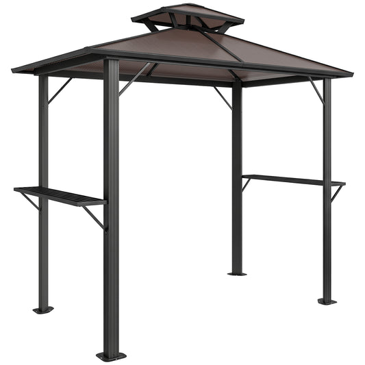 Photo of Outsunny 2.5 x 1.5 m Hardtop Grill Gazebo with Double Roof, Aluminium Outdoor BBQ Gazebo Shelter with 2 Side Shelves, Brown in Brown colour on a white background