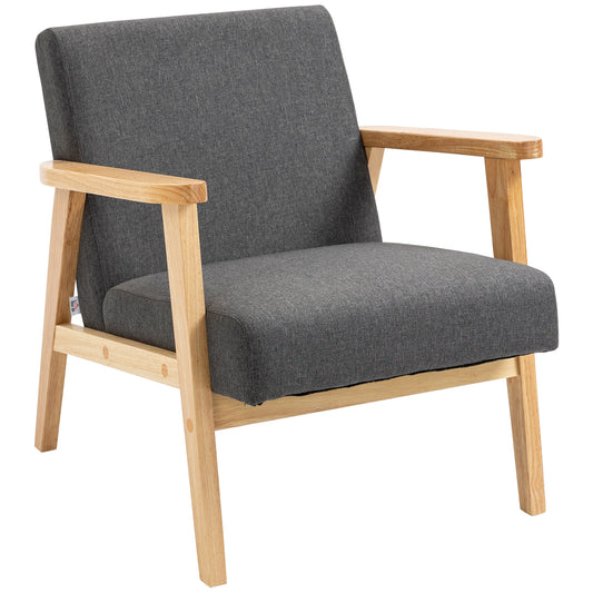 Photo of HOMCOM Fabric Accent Chair for Living Room, Arm Chair with Rubber Wood Frame and Padded Cushion, Dark Grey in Grey colour on a white background