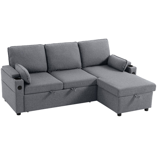 Photo of HOMCOM Corner Sofa Bed, L Shaped Sleeper Sectional Sofa with Reversible Storage Chaise, Grey in Grey colour on a white background