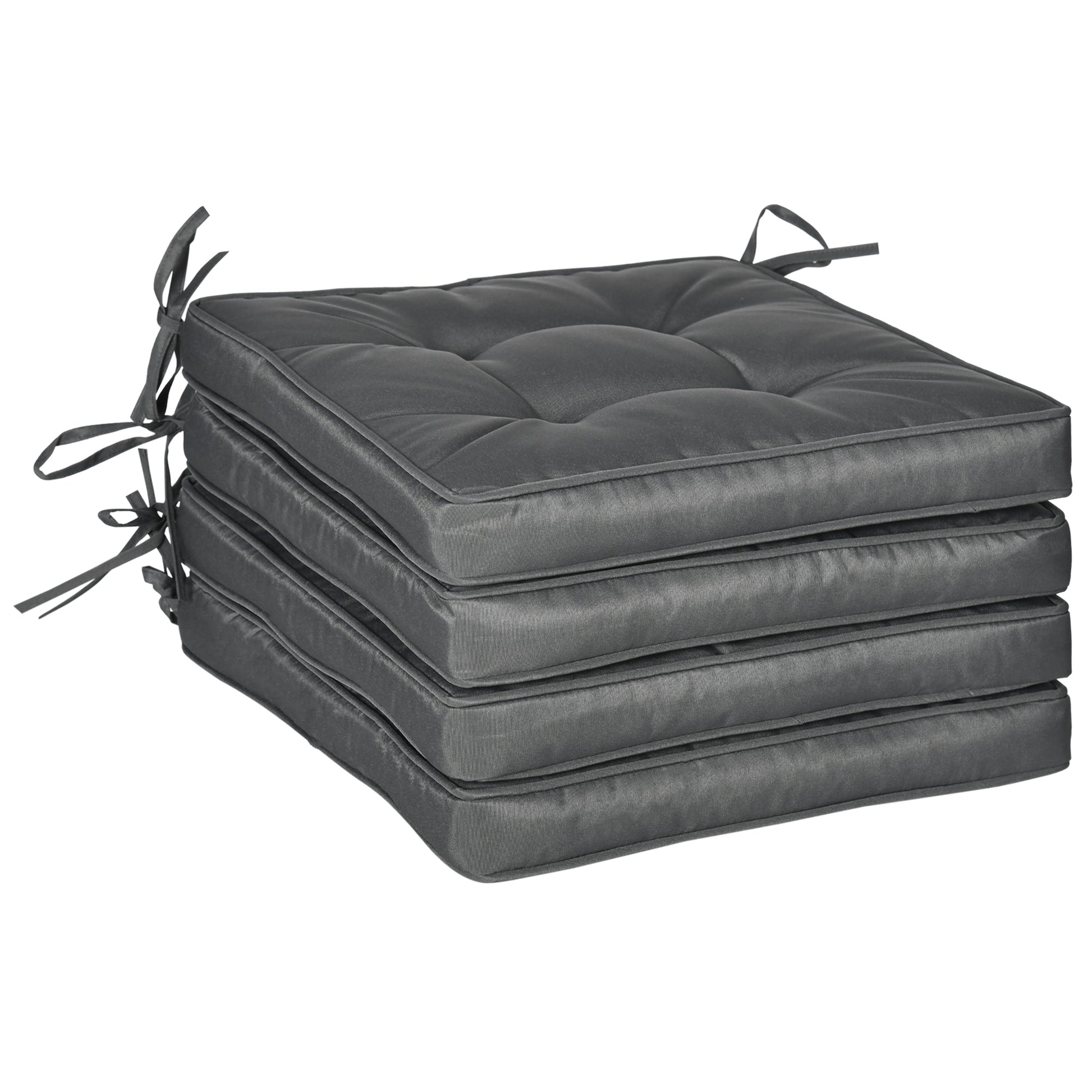 Photo of Outsunny Set of 4 Garden Seat Cushion with Ties, 42 x 42cm Replacement Dining Chair Seat Pad, Grey in Grey colour on a white background