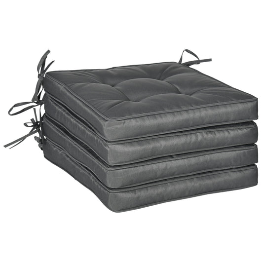 Photo of Outsunny Set of 4 Garden Seat Cushion with Ties, 42 x 42cm Replacement Dining Chair Seat Pad, Grey in Grey colour on a white background