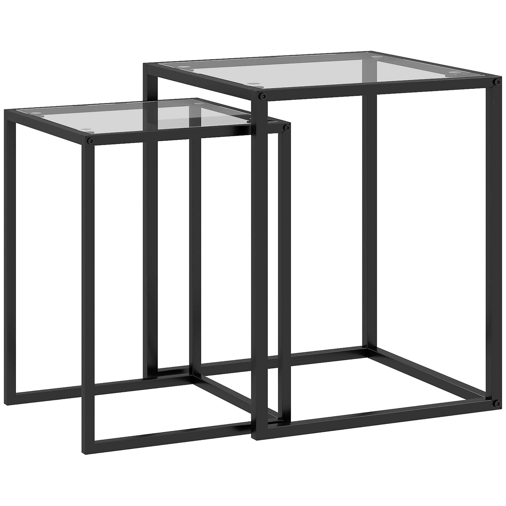 Photo of HOMCOM Nesting Tables Set of 2, Side End Table with Tempered Glass Top and Steel Frame for Living Room, Bedroom, Black in Black colour on a white background