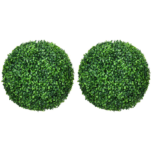 Photo of HOMCOM Set of Two Artificial Boxwood Balls Plants - Green in Green colour on a white background