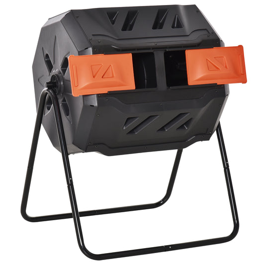 Photo of Outsunny 160L 360° Rotating Dual Chamber Composter - Orange in Orange colour on a white background