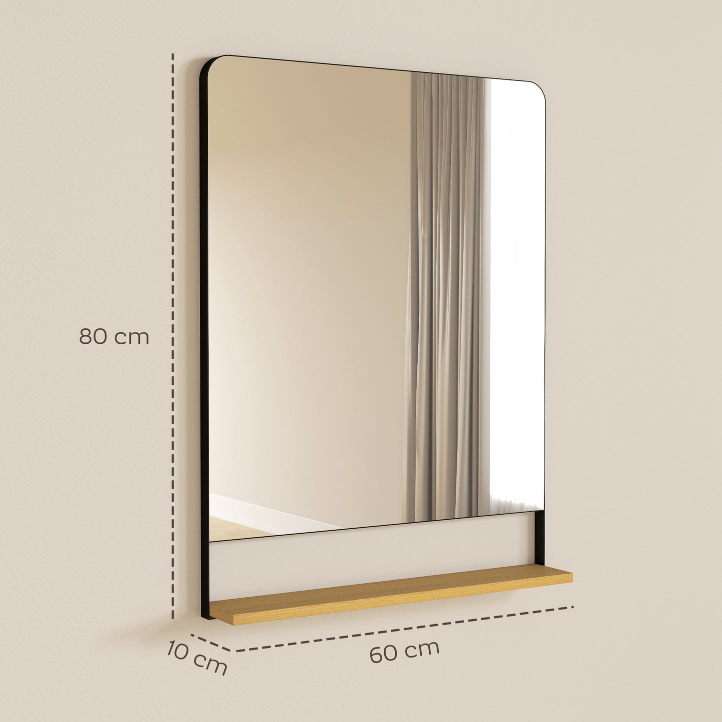 HOMCOM Wall Mirror with Wood Shelf - Black