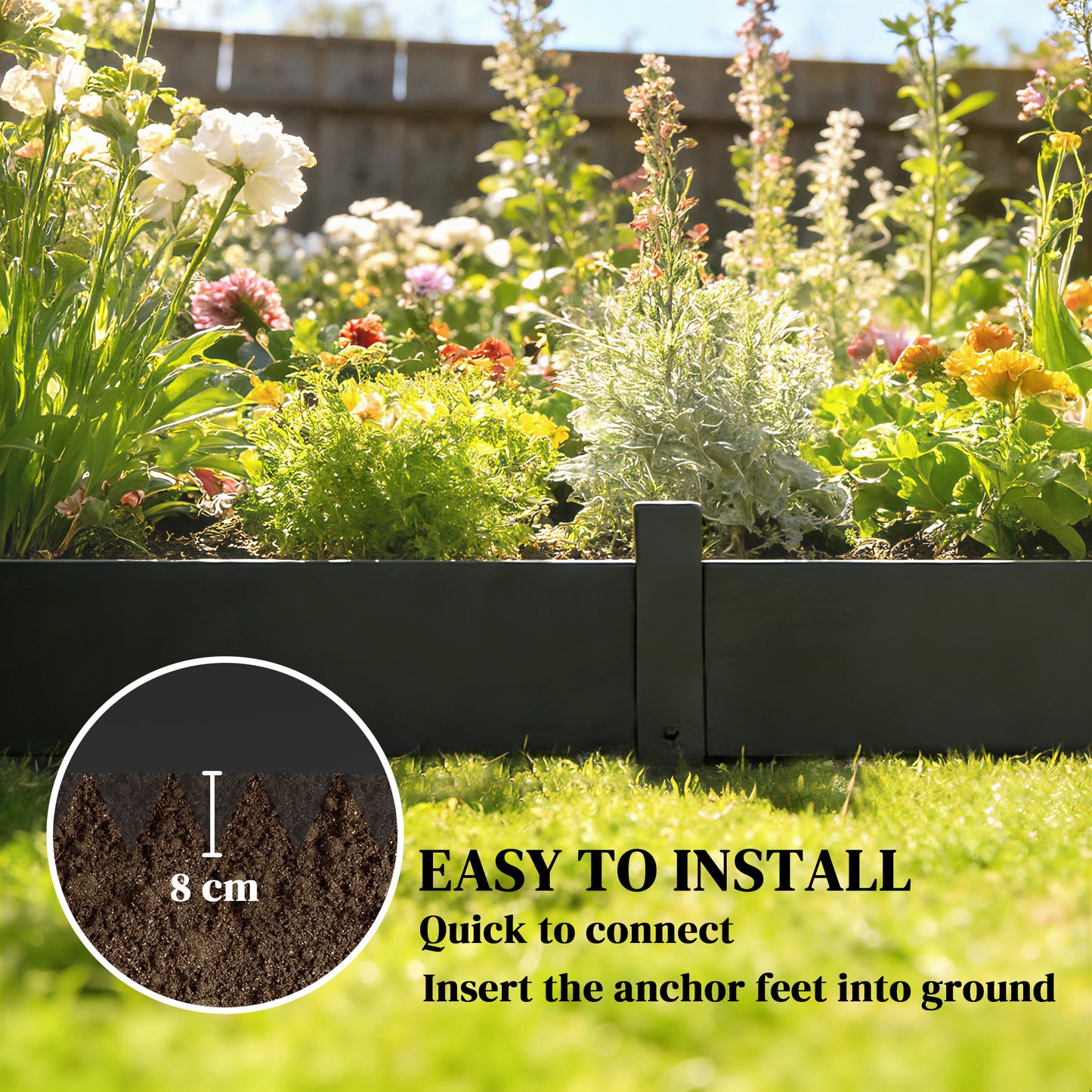 Outsunny 5pcs Garden Fence, Metal Picket Fence Panels, 102x20cm, Black