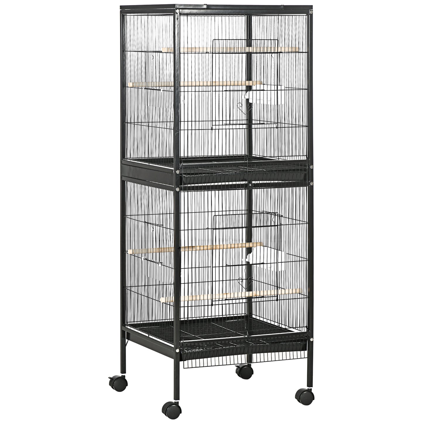 Photo of PawHut Bird Cage Budgie Cage 2 In 1 Large Aviary with Wheels Removable Trays for Finch Canaries Cockatiels Black in Black colour on a white background