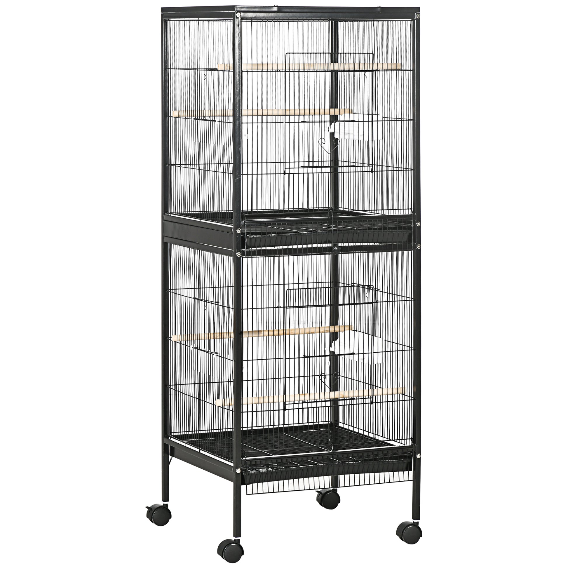 Photo of PawHut Bird Cage Budgie Cage 2 In 1 Large Aviary with Wheels Removable Trays for Finch Canaries Cockatiels Black in Black colour on a white background