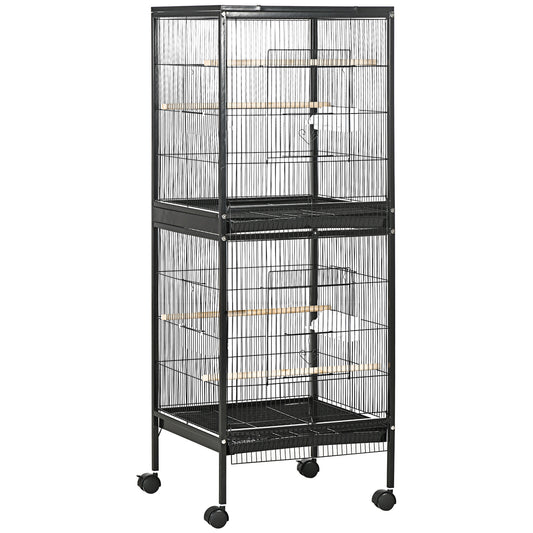 Photo of PawHut Bird Cage Budgie Cage 2 In 1 Large Aviary with Wheels Removable Trays for Finch Canaries Cockatiels Black in Black colour on a white background