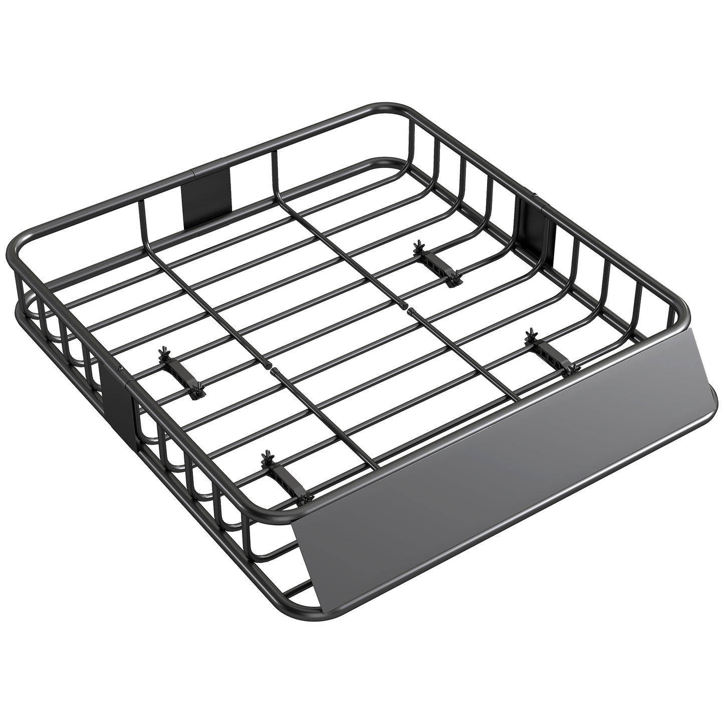 Photo of HOMCOM Universal Roof Rack Basket Tray, 90.7 kg Steel Car Rooftop Luggage Cargo Carrier Holder with Wind Fairing, Side Rails for SUVs, Pickups, Sedans, Off-Road Vehicles, 110.5 x 99.5 x 18.5 cm, Black in Black colour on a white background