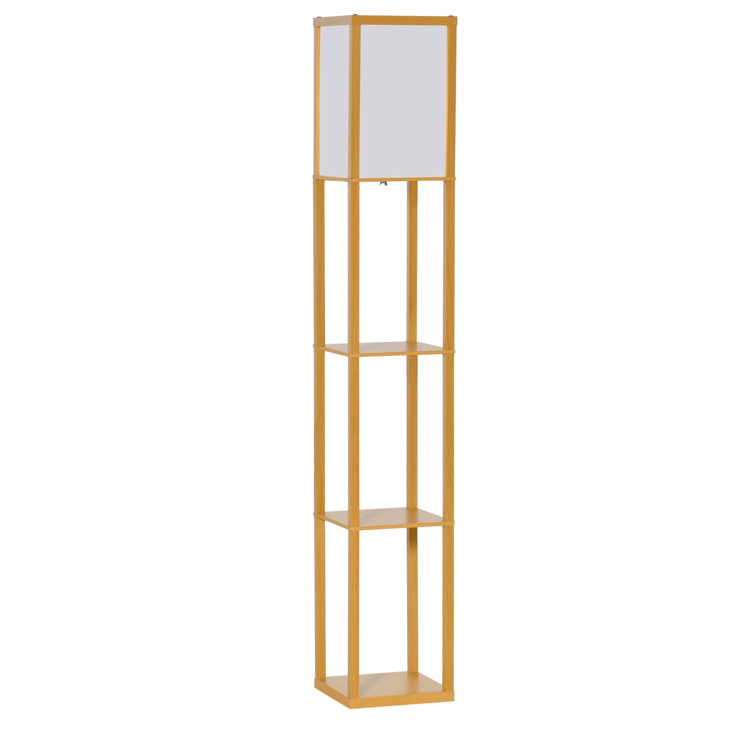 Photo of HOMCOM 3-Tier Floor Lamp with Shelves and Storage, Modern Corner Standing Lamp with Lampshade, Reading Light with Foot Switch for Living Room, Bedroom, Home Office, Bulb not Included, Natural in Natural colour on a white background