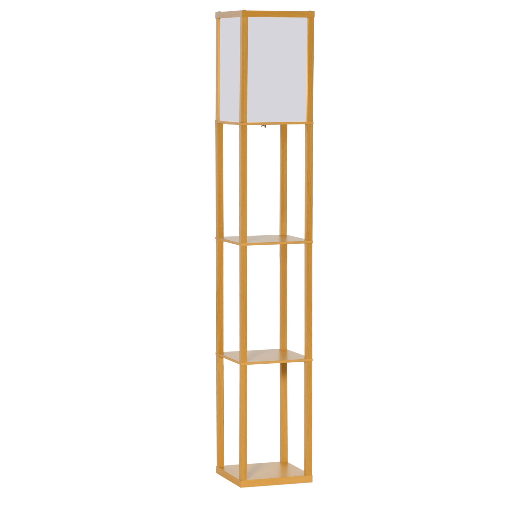 Photo of HOMCOM 3-Tier Floor Lamp with Shelves and Storage, Modern Corner Standing Lamp with Lampshade, Reading Light with Foot Switch for Living Room, Bedroom, Home Office, Bulb not Included, Natural in Natural colour on a white background