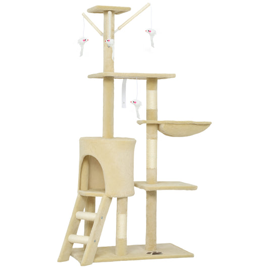 Photo of PawHut Multi-Level Cat Tower, 134cm Cat Tree with Condo and Sisal Scratching Posts for Indoor Kittens, Beige in Beige colour on a white background