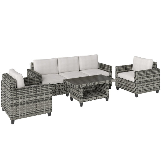 Photo of Outsunny Six-Piece Modular Rattan Sofa Set - Light Grey in Grey colour on a white background