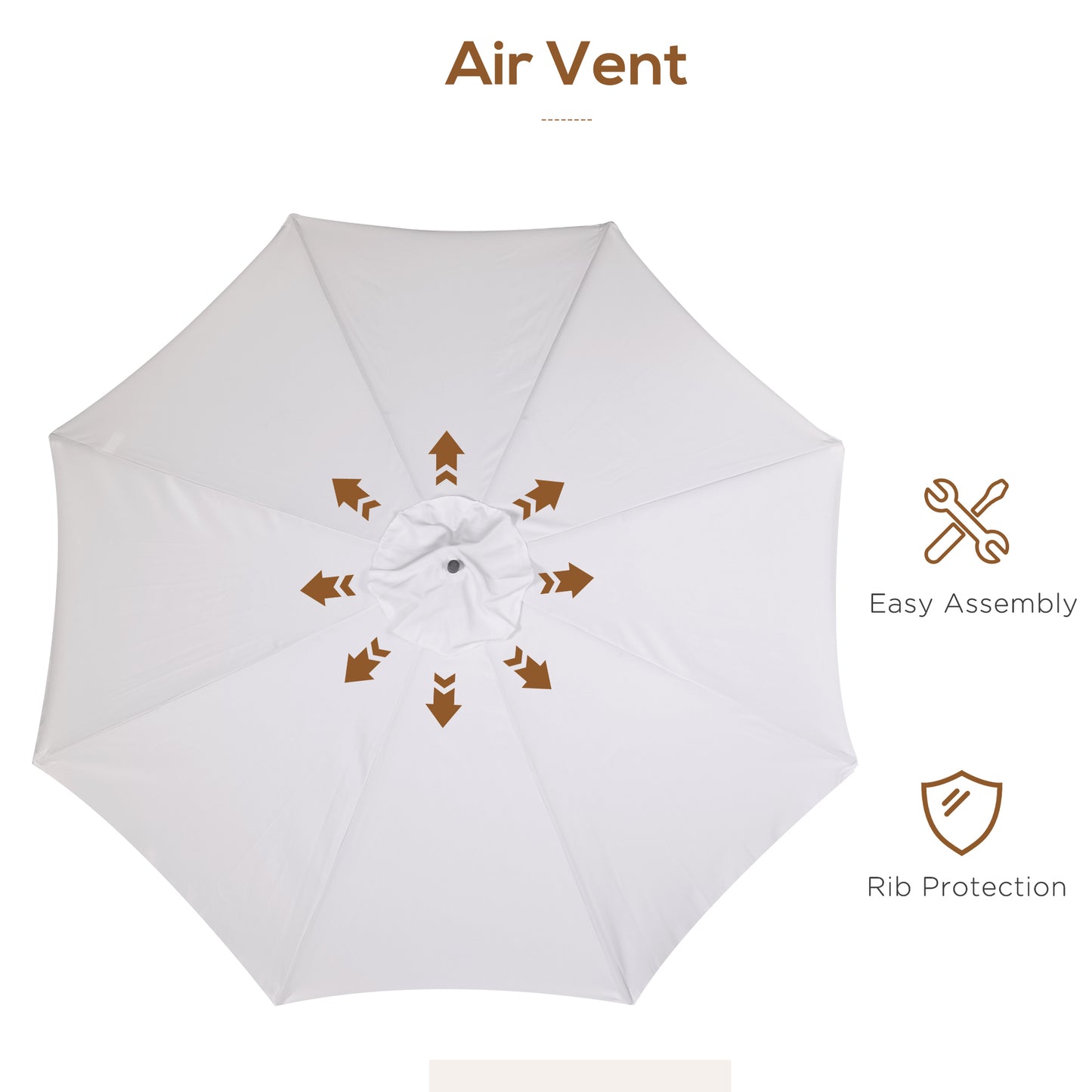 Outsunny 3.3m Elegant Wooden Parasol with Wooden Frame and Bamboo Ribs- Cream
