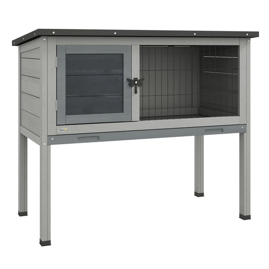 Photo of PawHut Wooden Guinea Pig Hutch, Small Animal Cage with Slide-out Tray, Openable Asphalt Roof, 84 x 43 x 70cm, Grey in Grey colour on a white background