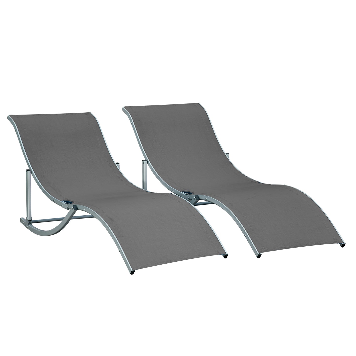 Photo of Outsunny Set of 2 S-shaped Foldable Lounge Chair Sun Lounger Reclining Outdoor Chair for Patio Beach Garden, Grey in Grey colour on a white background