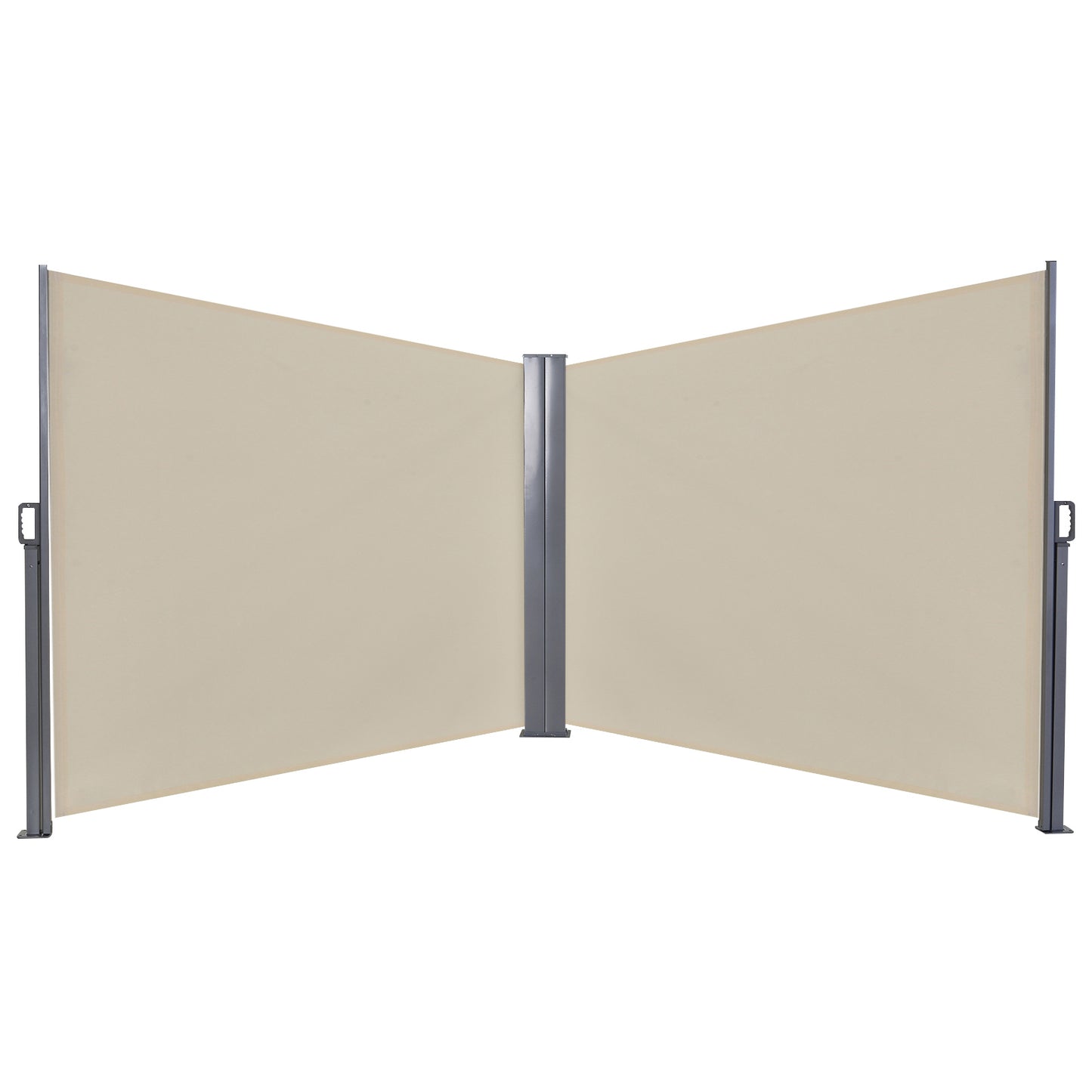 Photo of Outsunny 6 x 1.6 M Double Canopy Pull-Out Side Awning Sun Rain Outdoor Protection w/ Steel Frame Retractable Garden Privacy Home Commercial Beige in Beige colour on a white background