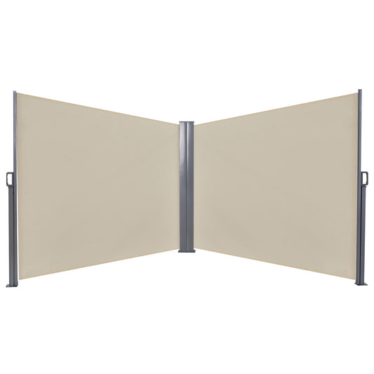 Photo of Outsunny 6 x 1.6 M Double Canopy Pull-Out Side Awning Sun Rain Outdoor Protection w/ Steel Frame Retractable Garden Privacy Home Commercial Beige in Beige colour on a white background