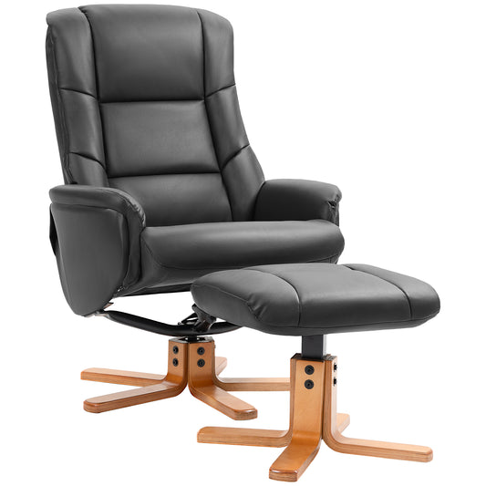 Photo of HOMCOM Rocking Recliner Chair with Footstool, PU Leather Recliner Armchair with Wood Base, Upholstered Reclining Chair for Living Room Bedroom, Black in Black colour on a white background