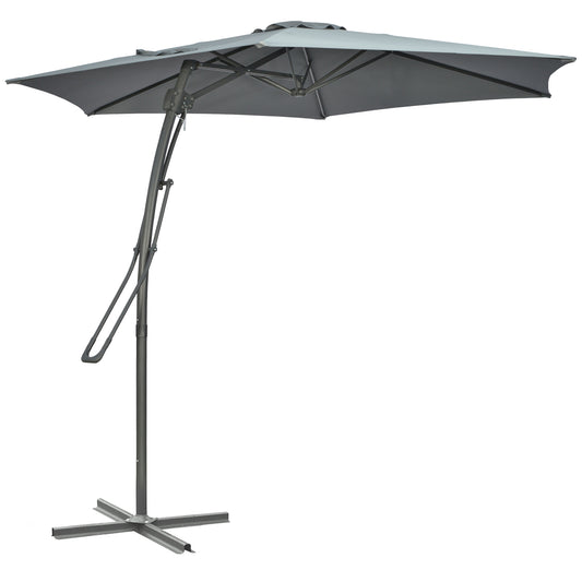 Photo of Outsunny 3m Cantilever Parasol with Easy Lever, Patio Umbrella with Crank Handle, Cross Base and 6 Metal Ribs, Outdoor Sun Shades for Garden, Grey in Grey colour on a white background