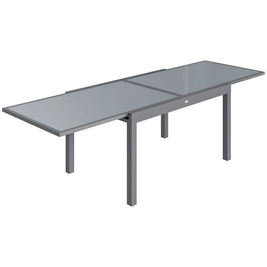 Photo of Outsunny Extending Garden Table for 6-10, Aluminium Outdoor Dining Table with Tempered Glass Top, Grey in Grey colour on a white background