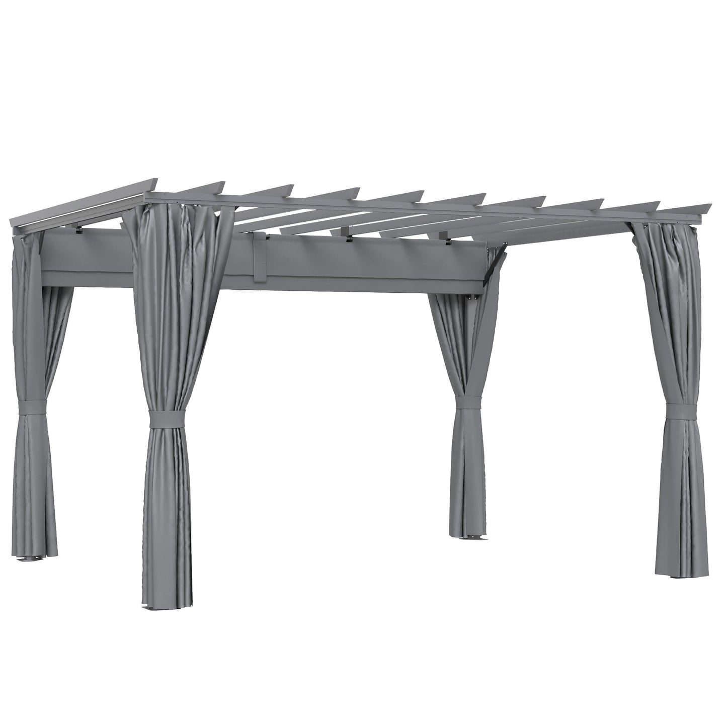 Photo of Outsunny 3.6 x 3(m) Outdoor Pergola Gazebo with Retractable Canopy and Curtains Garden Sun Shade, Dark Grey in Grey colour on a white background