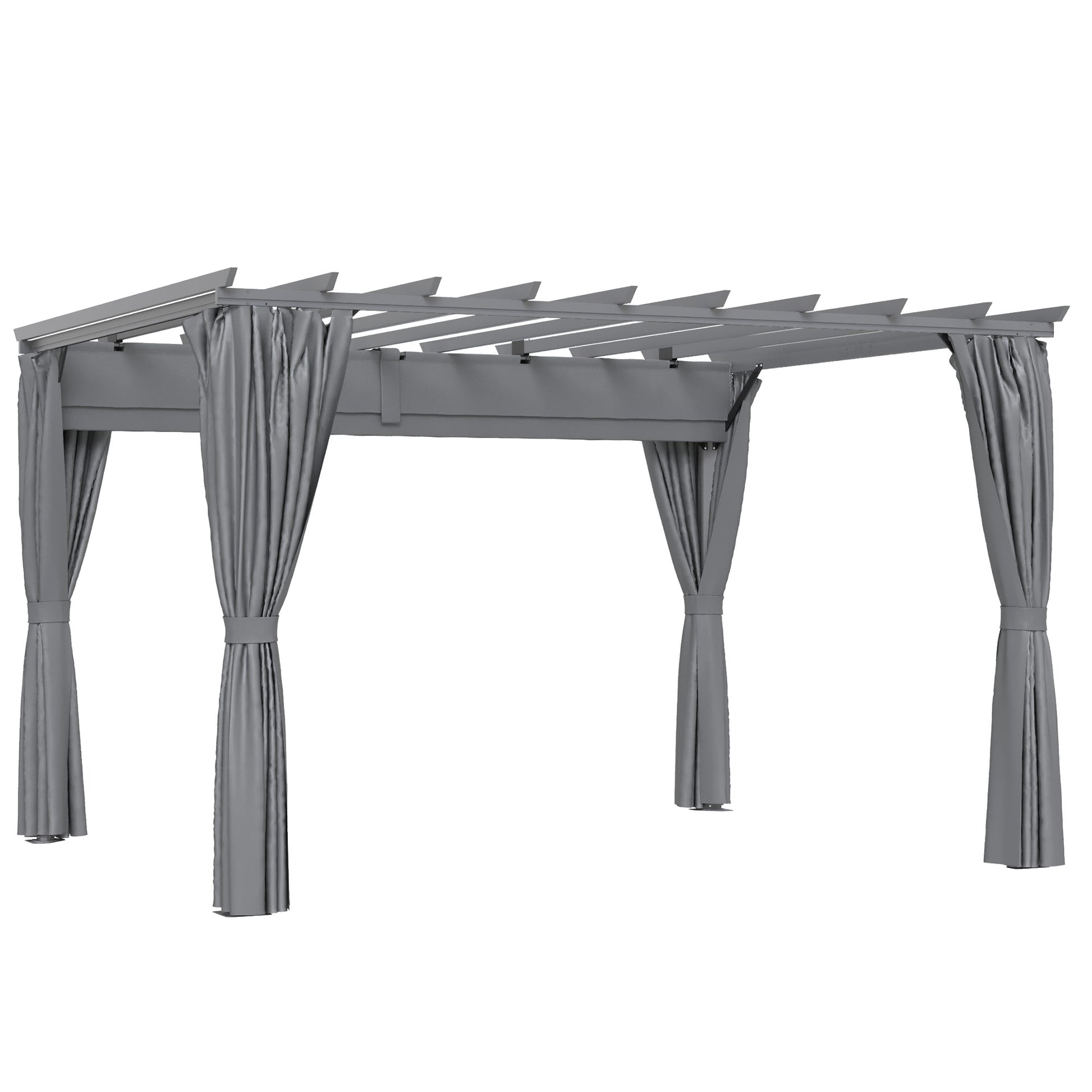 Photo of Outsunny 3.6 x 3(m) Outdoor Pergola Gazebo with Retractable Canopy and Curtains Garden Sun Shade, Dark Grey in Grey colour on a white background