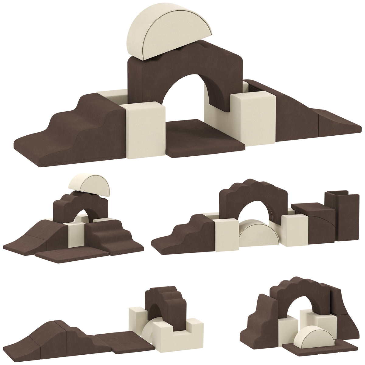 Photo of AIYAPLAY 7 Piece Kids Soft Play Set with Detachable Cover, Baby Indoor Climb and Crawl Foam Toys for Toddlers, Brown in Brown colour on a white background