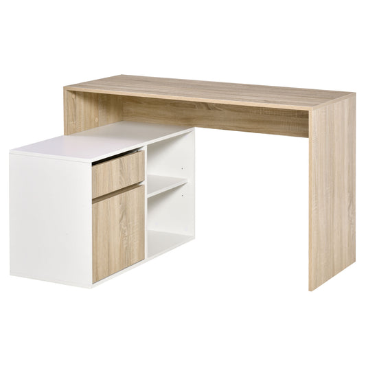 Photo of HOMCOM L-Shaped Desk, Corner Computer Desk with Storage Drawer, Adjustable Shelf, Cabinet for Home Office and Study, 120 x 92 x 75cm, Oak and White in White colour on a white background