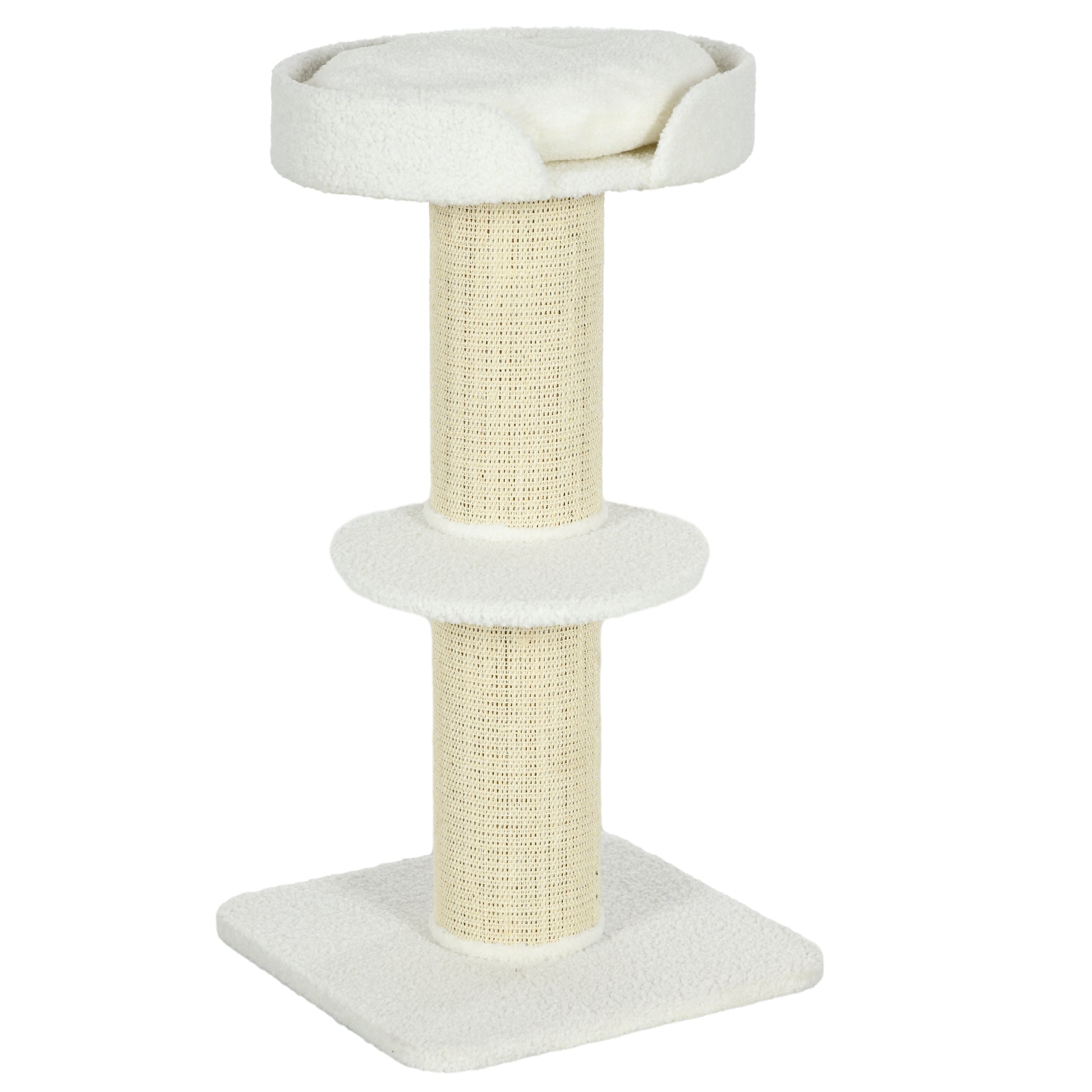 Photo of PawHut 2 Tier Sisal Sherpa Cat Tree with Basket Cushion Sisal Post Cream White in White colour on a white background
