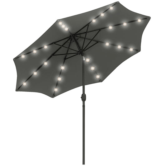Photo of Outsunny 2.7m Patio Garden Umbrella Outdoor Parasol with Tilt Crank and 24 LEDs Lights (Grey) in (Grey) colour on a white background