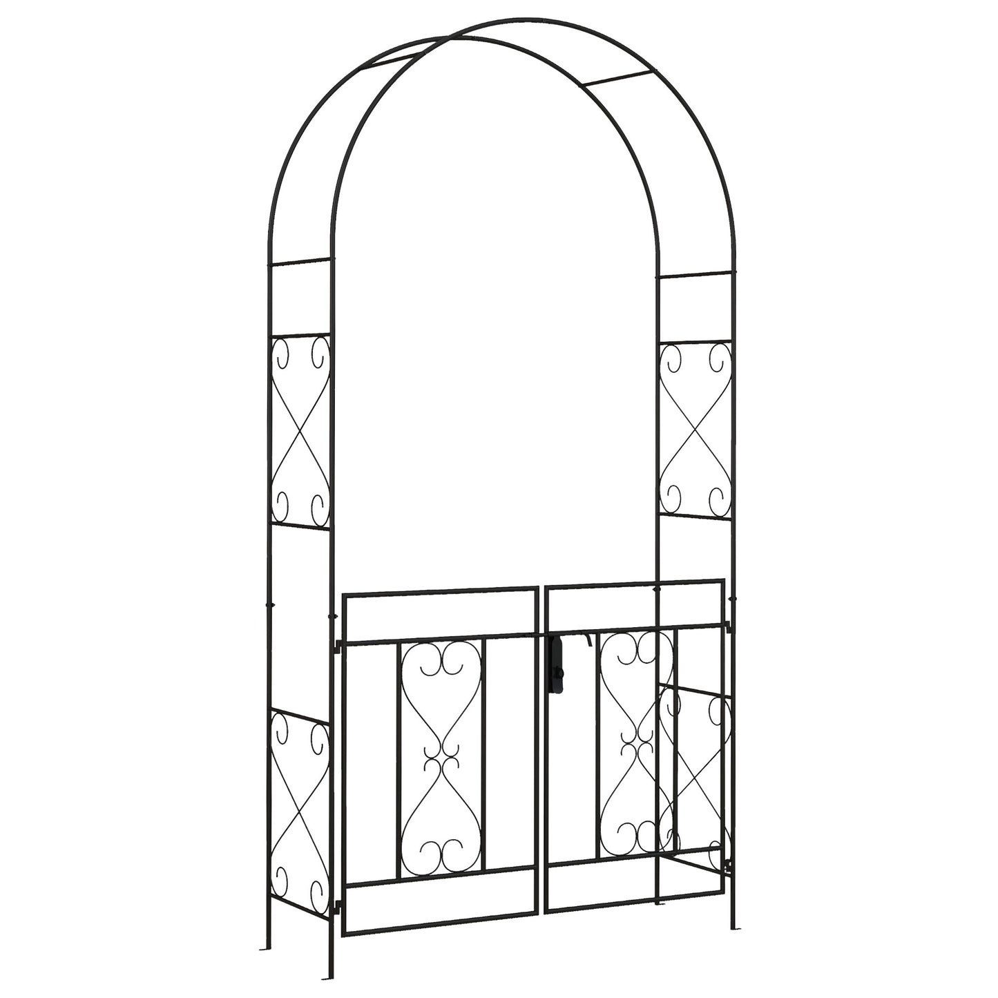 Photo of Outsunny Garden Arch with Double Gates, Metal Garden Arbor for Climbing Roses & Vines, Decorative Outdoor Archway for Backyard Pathways, Black in Black colour on a white background