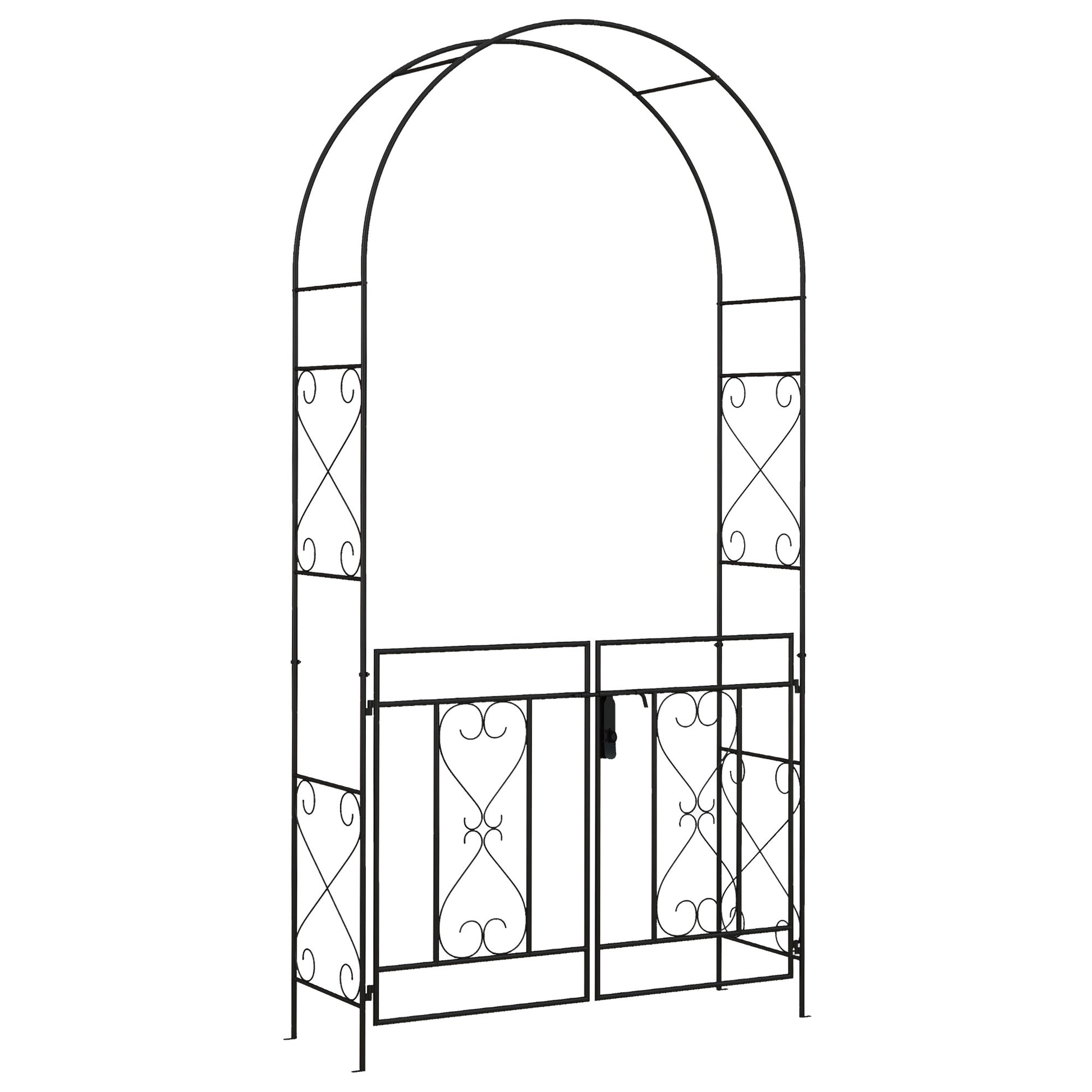 Photo of Outsunny Garden Arch with Double Gates, Metal Garden Arbor for Climbing Roses & Vines, Decorative Outdoor Archway for Backyard Pathways, Black in Black colour on a white background