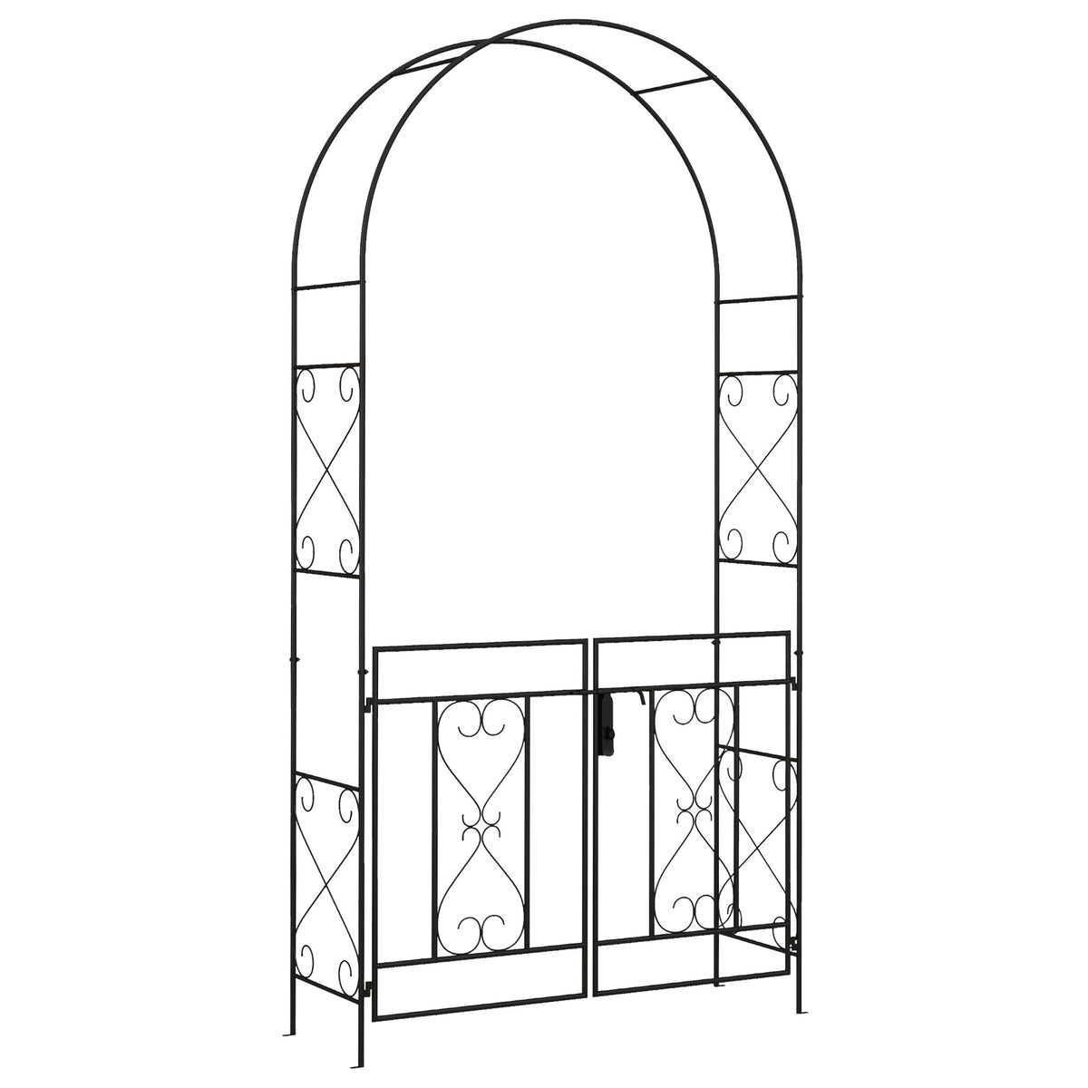 Photo of Outsunny Decorative Garden Arch, with Gate - Black in Black colour on a white background